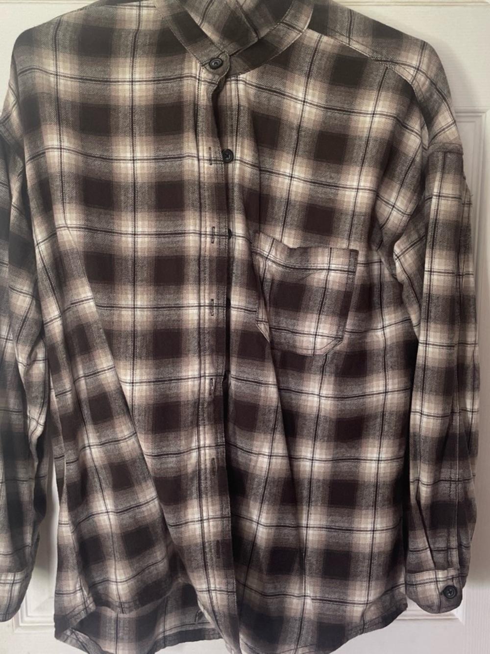 Garage Brown and Cream Plaid Button-Up Cardigan Sweater